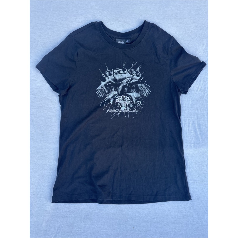 Harley Davidson Women Single Stitch Black T-Shirt 120th Anniversary Cotton Sz XL